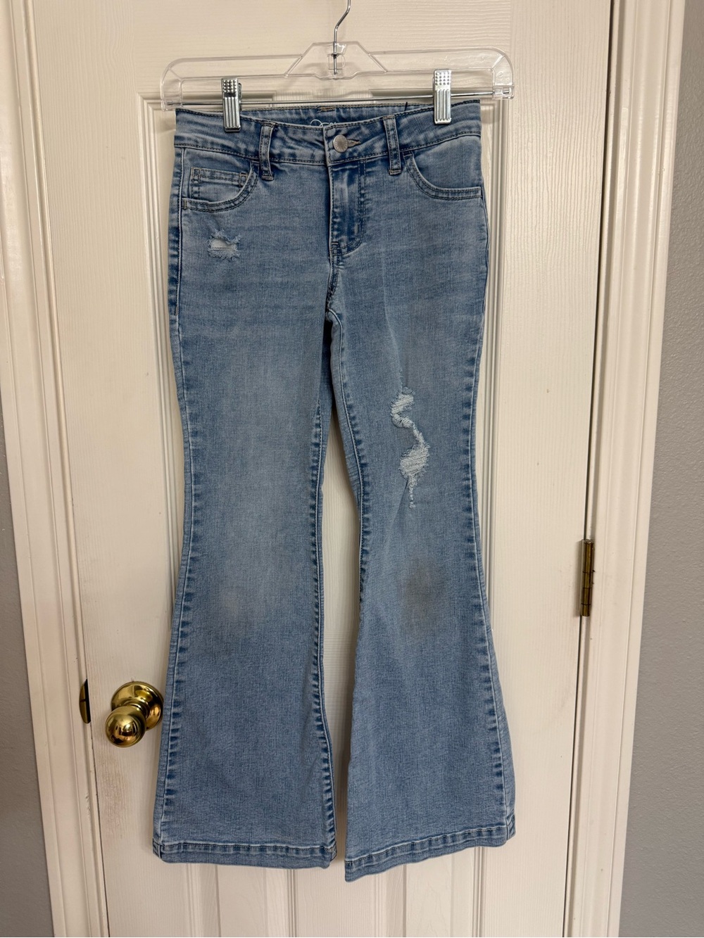 art class Girls Light Blue Flare Jeans with Subtle Distressing